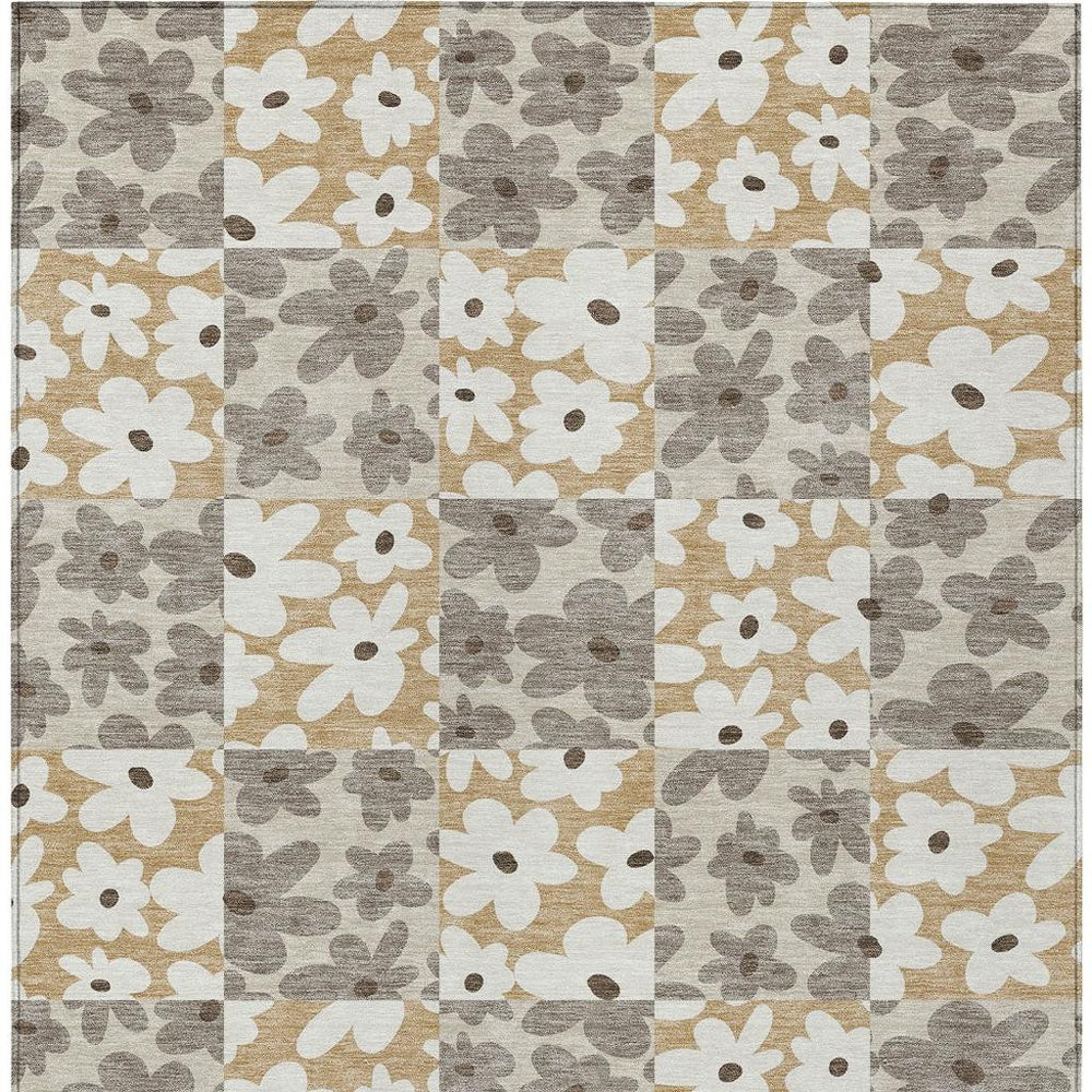 HomeRoots 5 X 8 Floral Polyester Area Rug Washable Indoor Outdoor Beige Ivory Classic 726462