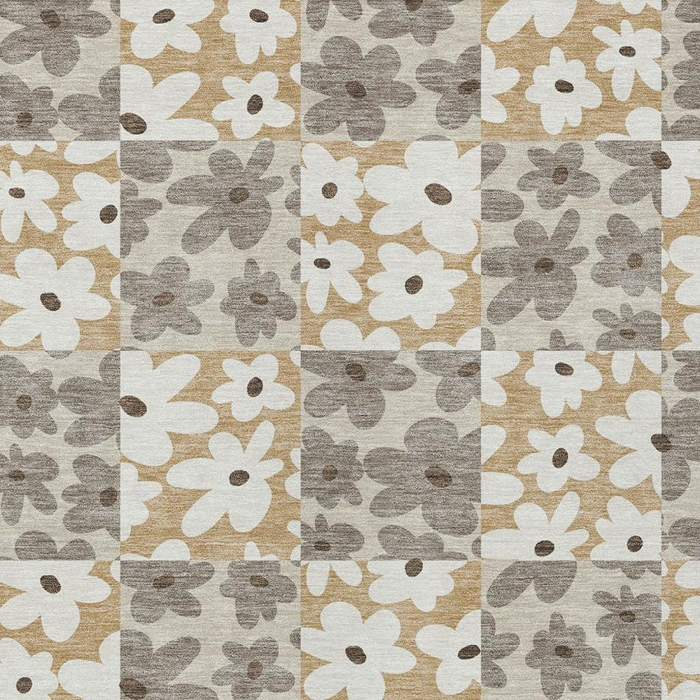 HomeRoots 9x12 Floral Polyester Area Rug Washable Low Pile for Patio or Living Room 726465