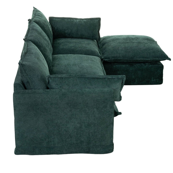 English Elm 93.31" Modular L-shaped Sectional with Movable Ottoman Chenille 4-seat Living Room Sofa Green W2795S00038