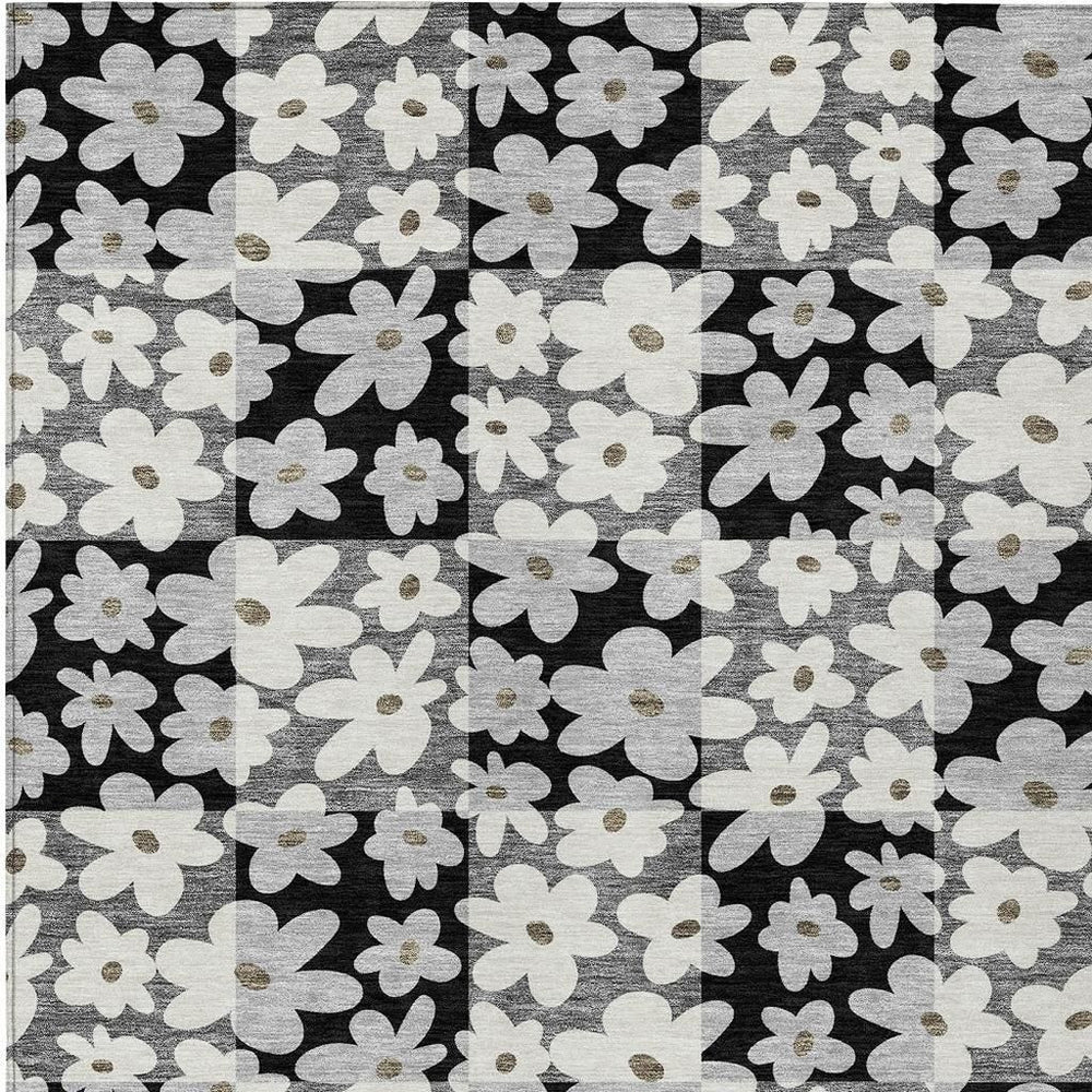 HomeRoots 8x10 Floral Polyester Area Rug Washable Indoor Outdoor Low Pile Patio Family 726470