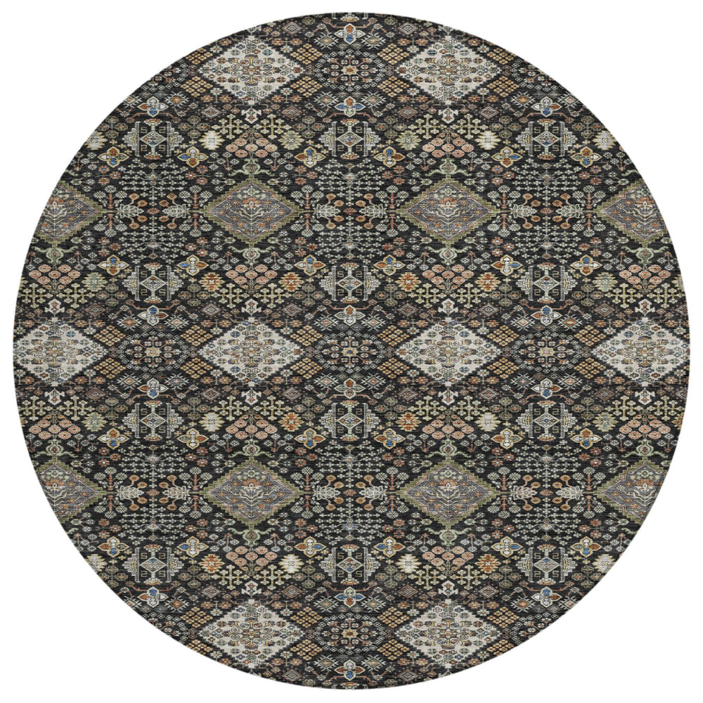8 Foot Round Geometric Polyester Area Rug Machine Washable for Patios and Family Rooms