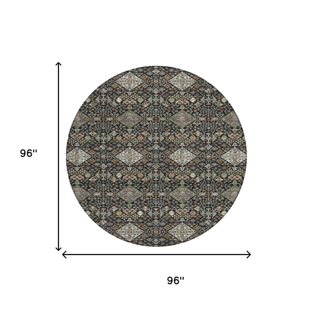 8 Foot Round Geometric Polyester Area Rug Machine Washable for Patios and Family Rooms