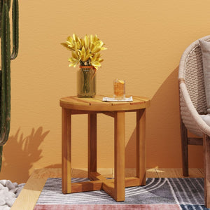 English Elm Ella Outdoor Round Acacia Wood Side Table with Slatted Panels and Cross Stretcher Base 72659.00