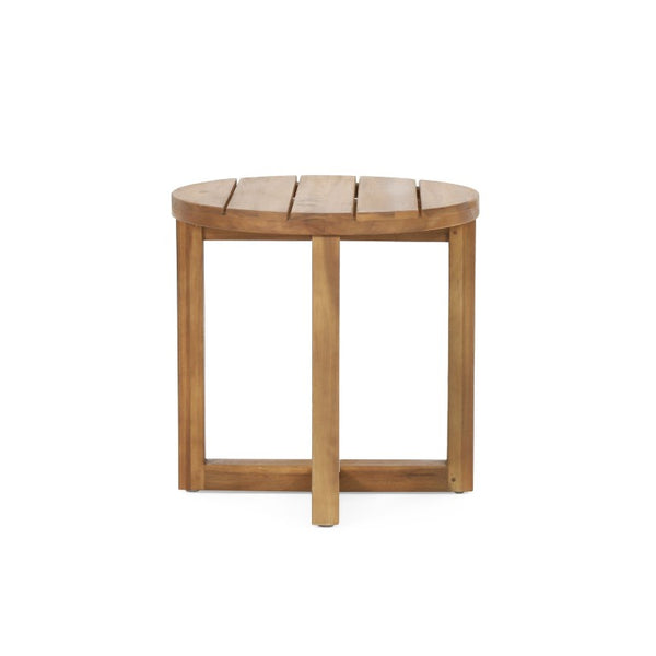 English Elm Ella Outdoor Round Acacia Wood Side Table with Slatted Panels and Cross Stretcher Base 72659.00