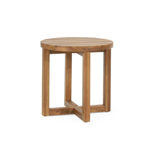 English Elm Ella Outdoor Round Acacia Wood Side Table with Slatted Panels and Cross Stretcher Base 72659.00