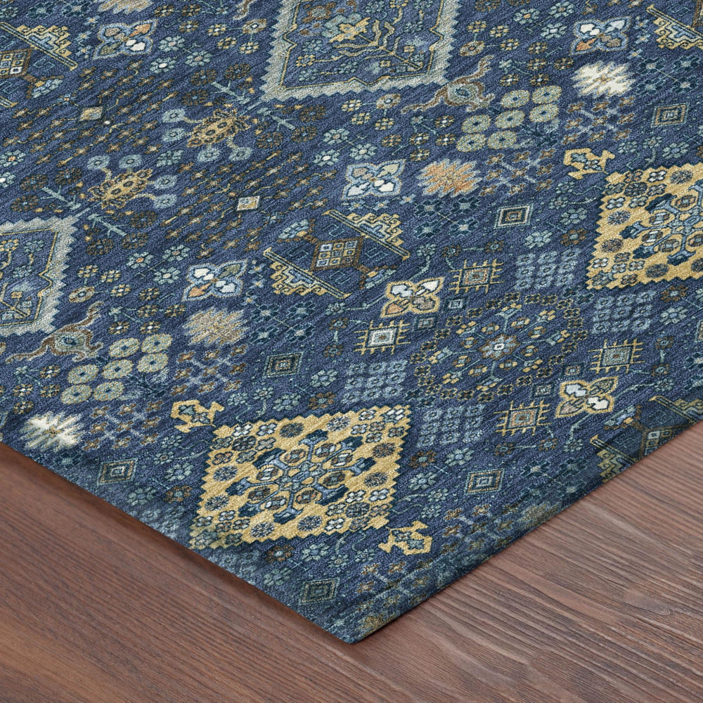 9x12 Navy Gold Geometric Polyester Area Rug Washable Indoor Outdoor Living