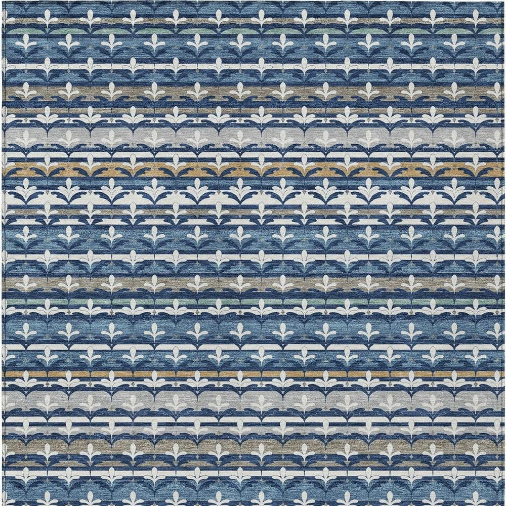 Damask Washable Polyester Area Rug for Indoor Outdoor Patio Living Room High Traffic Use