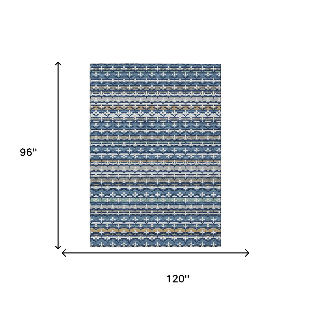 Damask Washable Polyester Area Rug for Indoor Outdoor Patio Living Room High Traffic Use