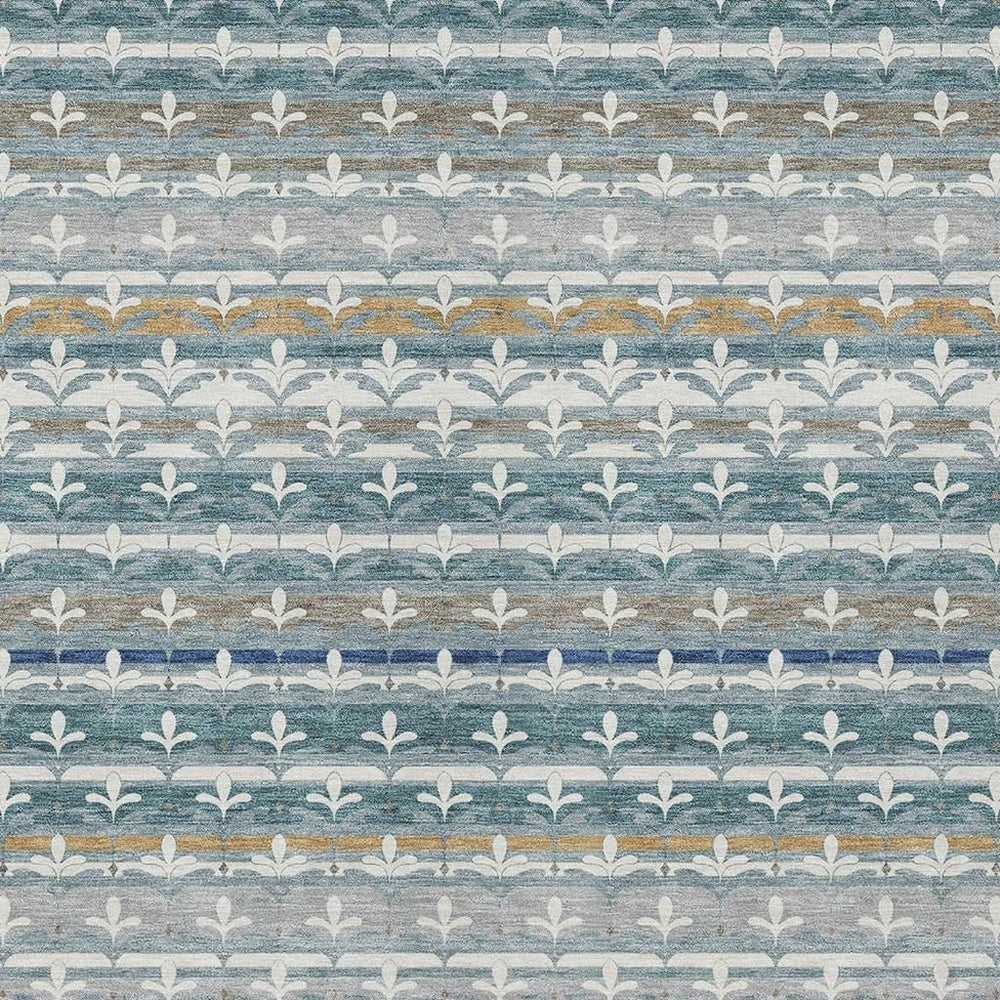 HomeRoots 5 X 8 Damask Washable Polyester Area Rug in Teal Ivory for Indoor Outdoor Use 726672