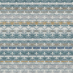 HomeRoots 5 X 8 Damask Washable Polyester Area Rug in Teal Ivory for Indoor Outdoor Use 726672