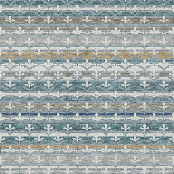 HomeRoots 5 X 8 Damask Washable Polyester Area Rug in Teal Ivory for Indoor Outdoor Use 726672