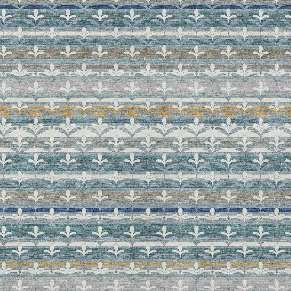 HomeRoots 8 X 10 Damask Polyester Area Rug Teal Ivory Machine Washable Indoor Outdoor 726674