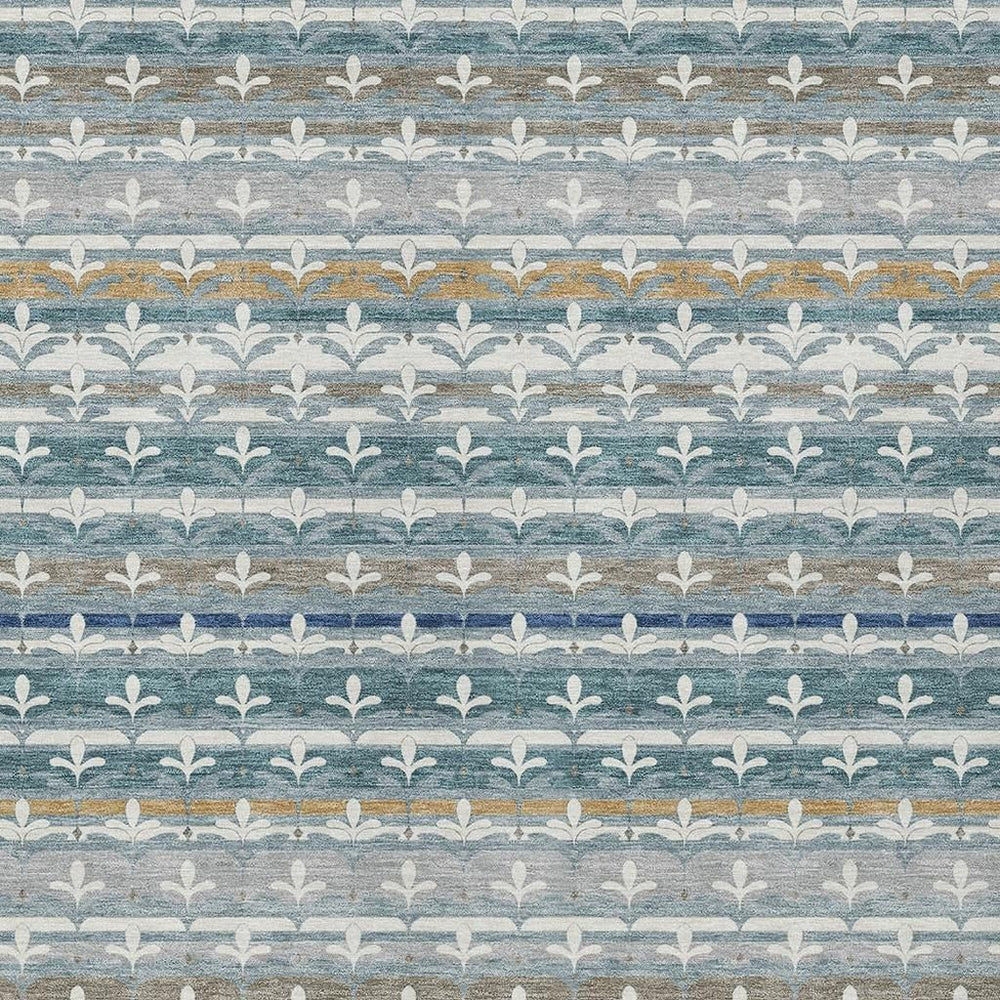 HomeRoots 10 X 14 Teal Ivory Damask Polyester Washable Rug for Indoor Outdoor Living 726676