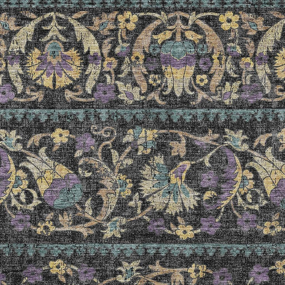 HomeRoots Floral Polyester Area Rug Machine Washable Indoor Outdoor Low Pile for Patio or Living Room 5' x 8' 726678