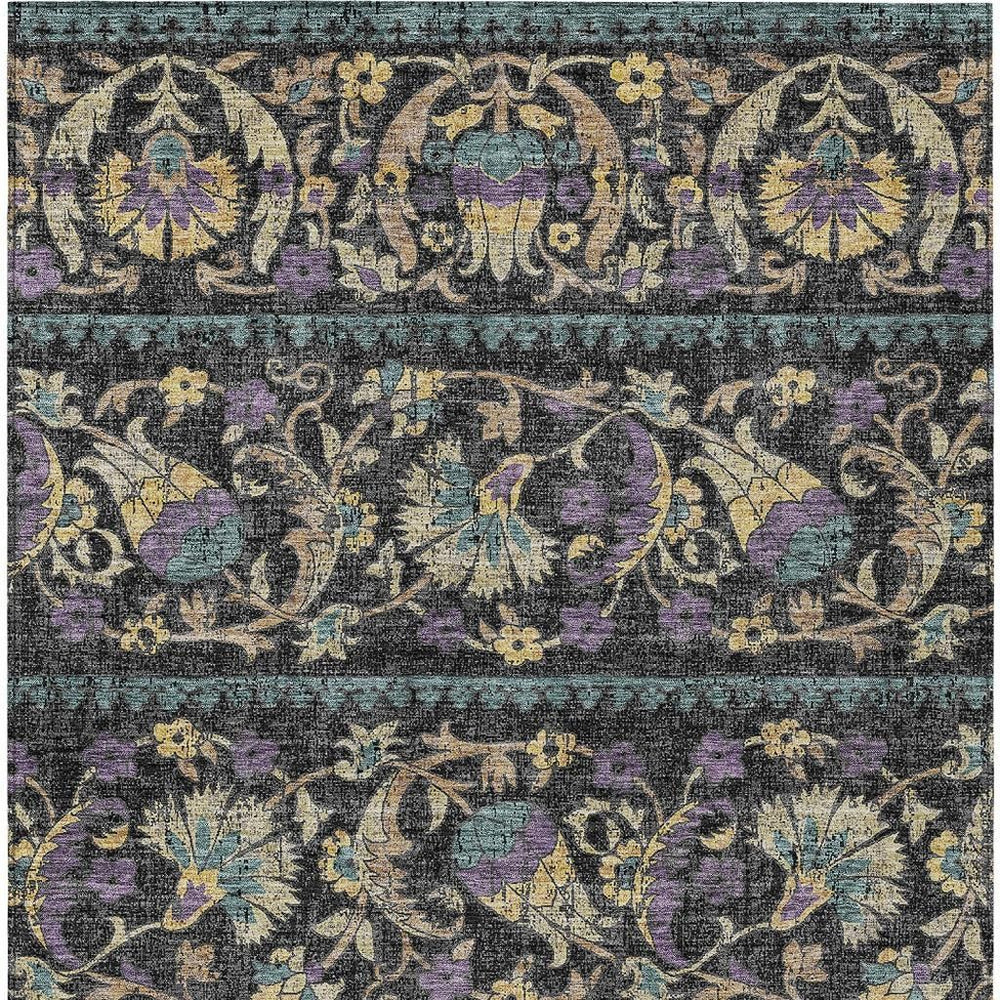 HomeRoots Floral Polyester Area Rug Machine Washable Indoor Outdoor Low Pile for Patio or Living Room 5' x 8' 726678
