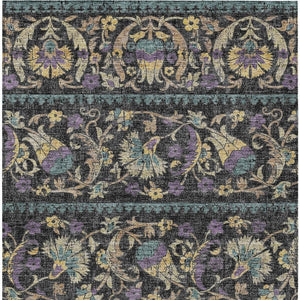 Floral Polyester Area Rug Machine Washable Indoor Outdoor Low Pile for Patio or Living Room