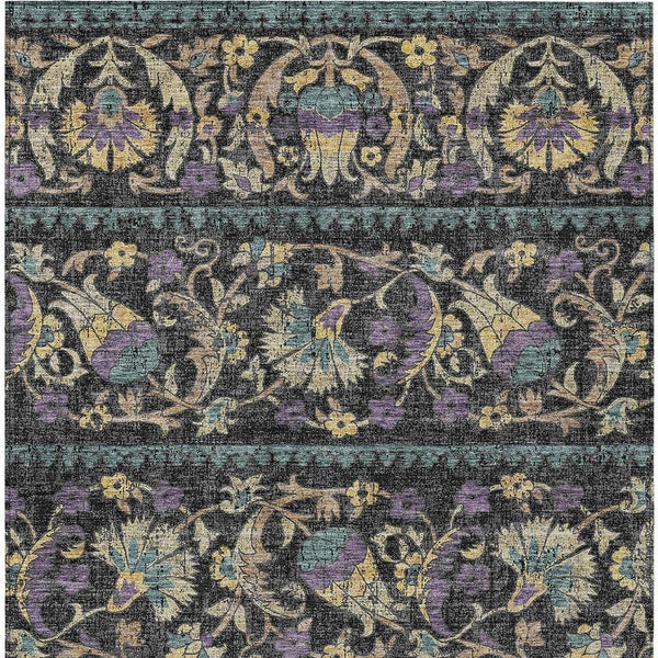 Floral Polyester Area Rug Machine Washable Indoor Outdoor Low Pile for Patio or Living Room