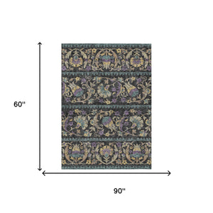 Floral Polyester Area Rug Machine Washable Indoor Outdoor Low Pile for Patio or Living Room