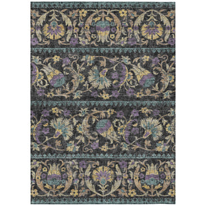 Floral Polyester Area Rug Machine Washable Indoor Outdoor Low Pile for Patio or Living Room
