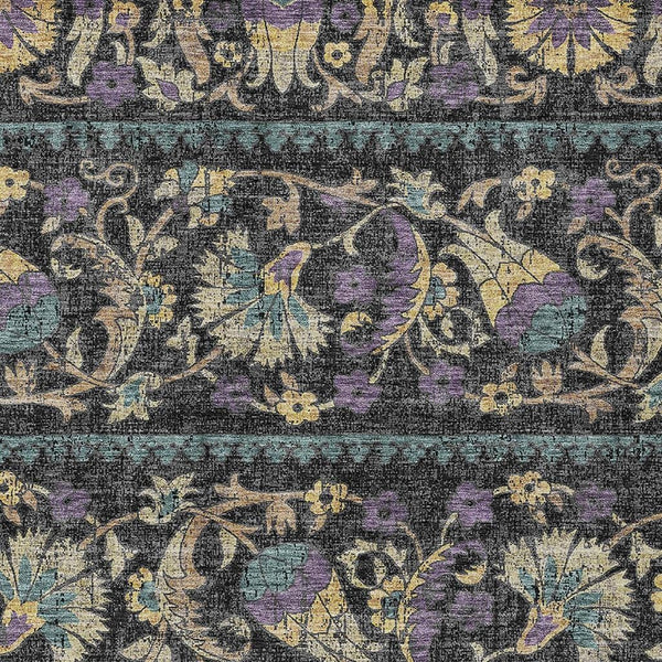 Floral Polyester Area Rug Machine Washable Indoor Outdoor Low Pile for Patio or Living Room