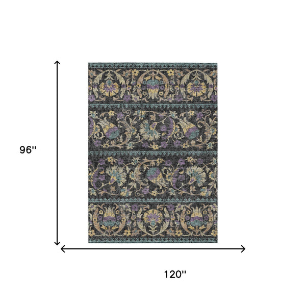 Floral Polyester Area Rug Machine Washable Indoor Outdoor Low Pile for Patio or Living Room