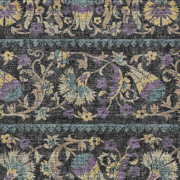 Floral Polyester Area Rug Machine Washable Indoor Outdoor Low Pile for Patio or Living Room