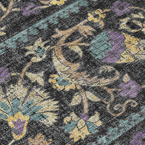 Floral Polyester Area Rug Machine Washable Indoor Outdoor Low Pile for Patio or Living Room