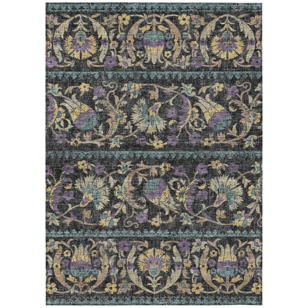 Floral Polyester Area Rug Machine Washable Indoor Outdoor Low Pile for Patio or Living Room