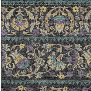 Floral Polyester Area Rug Machine Washable Indoor Outdoor Low Pile for Patio or Living Room