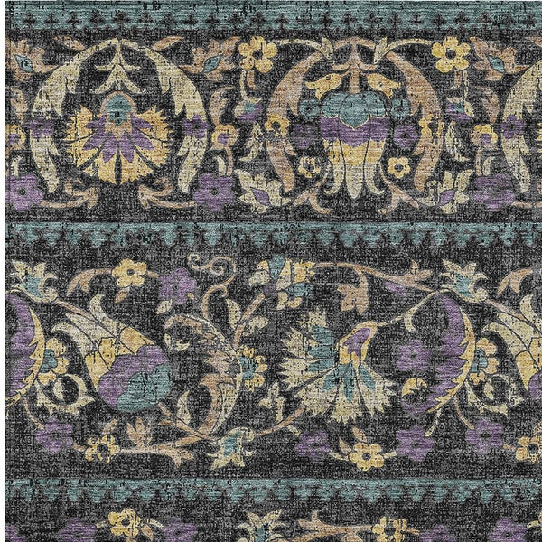 Floral Polyester Area Rug Machine Washable Indoor Outdoor Low Pile for Patio or Living Room