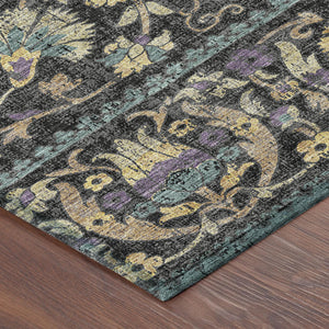 Floral Polyester Area Rug Machine Washable Indoor Outdoor Low Pile for Patio or Living Room