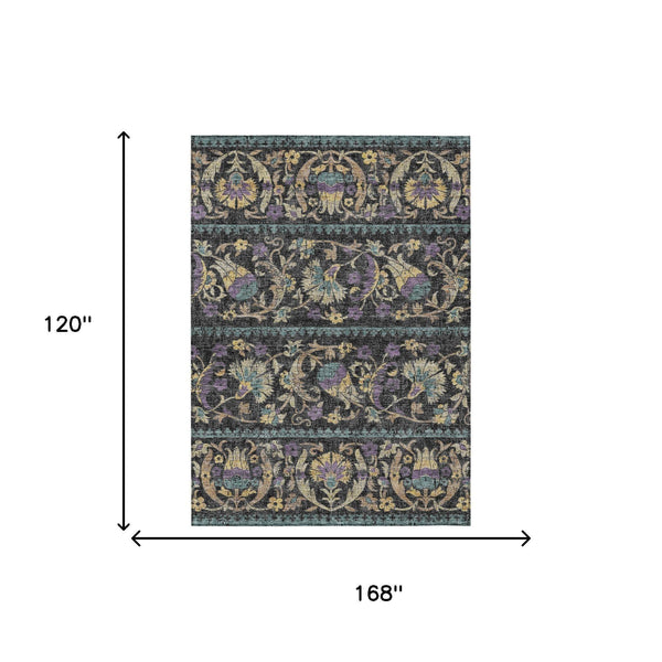 Floral Polyester Area Rug Machine Washable Indoor Outdoor Low Pile for Patio or Living Room