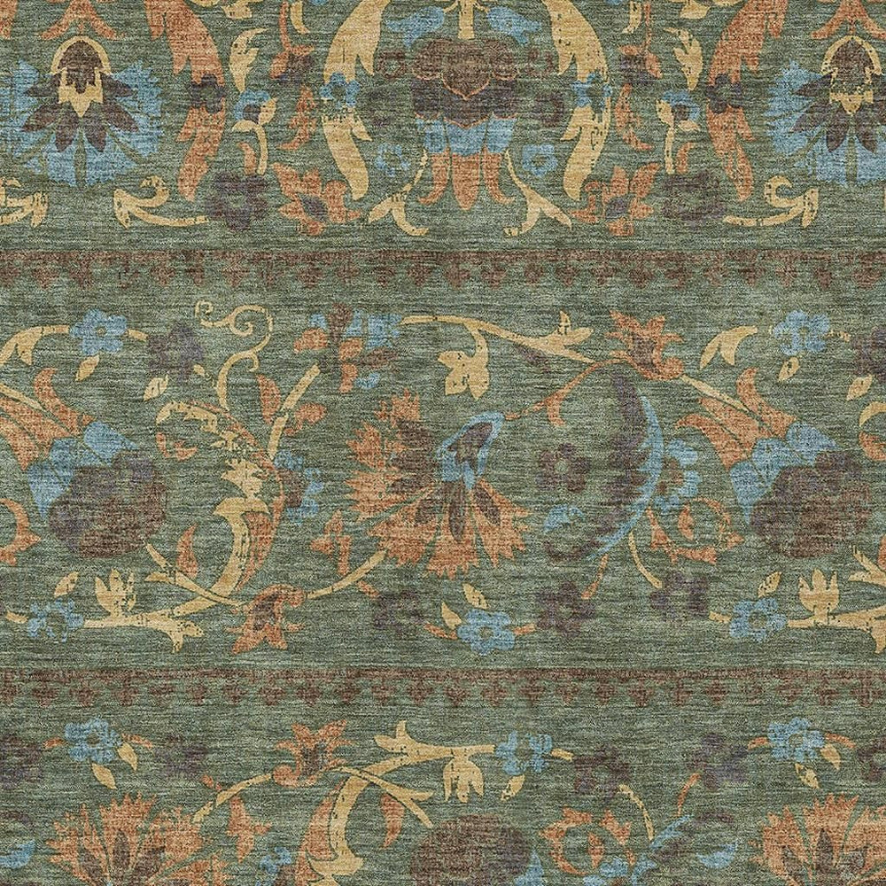 HomeRoots Floral Polyester Area Rug Washable Indoor Outdoor Patio Living Room Stain Resistant Felt Back 5' x 8' 726684