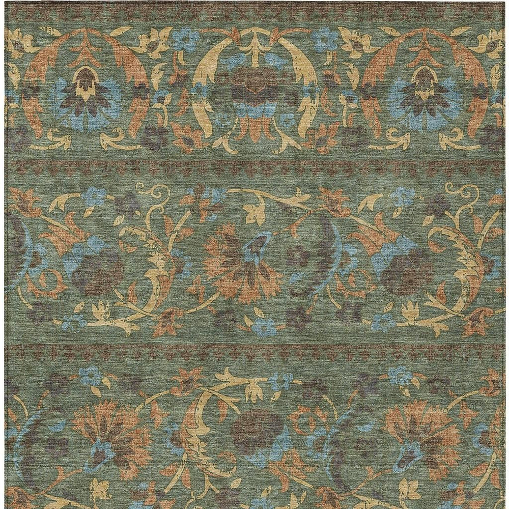 HomeRoots Floral Polyester Area Rug Washable Indoor Outdoor Patio Living Room Stain Resistant Felt Back 5' x 8' 726684