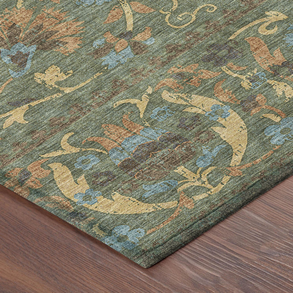 HomeRoots 8 Foot Round Floral Polyester Area Rug Washable Indoor Outdoor Patio Green Copper 726685