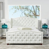 English Elm Fontana Wingback Upholstered Platform Bed Frame, Queen, Antique White Polyester