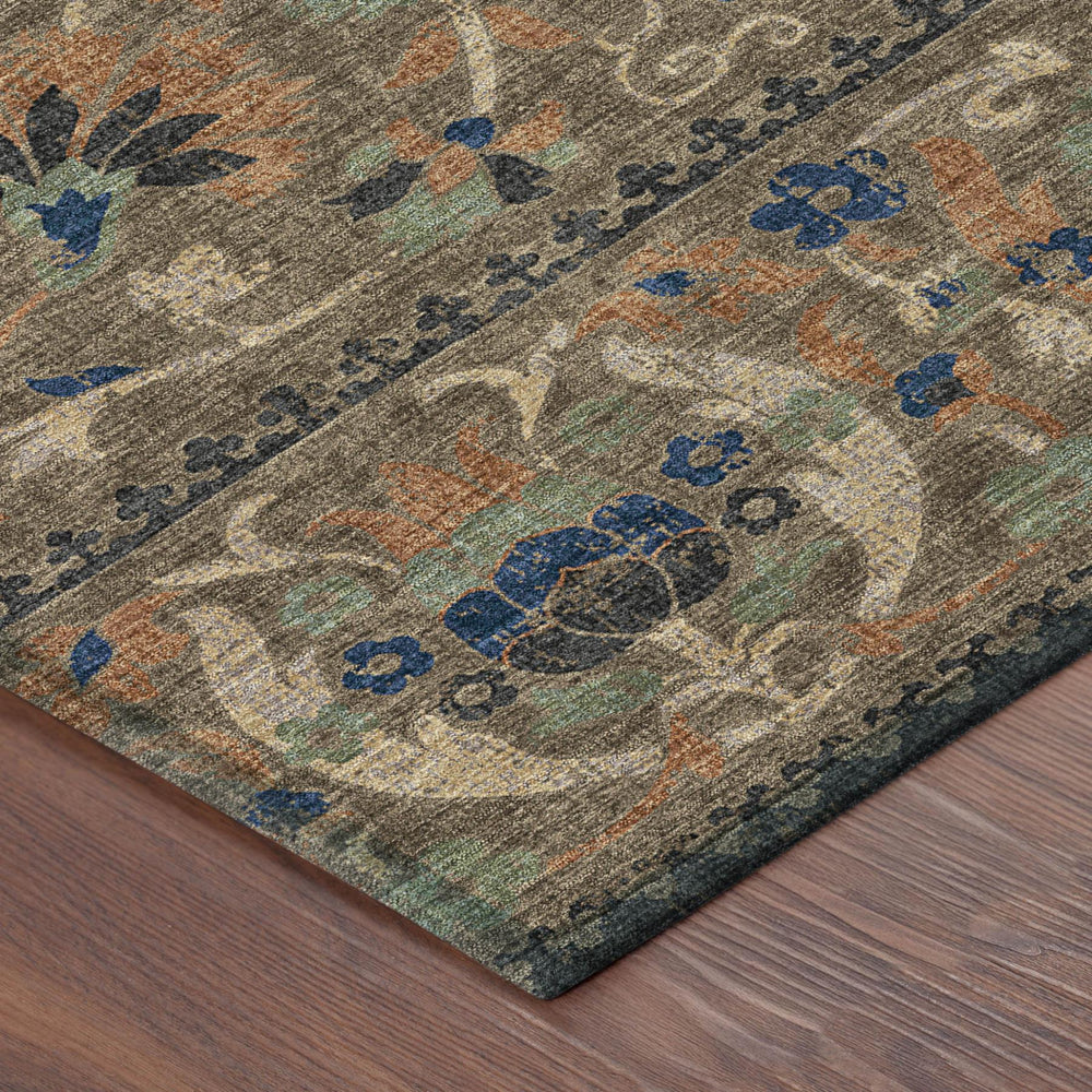 HomeRoots 5 X 8 Floral Polyester Area Rug Washable Indoor Outdoor Patio Stain Resistant 726690