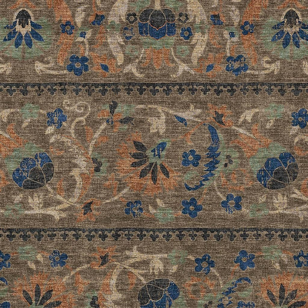 HomeRoots 8x10 Floral Polyester Area Rug Machine Washable Indoor Outdoor High Traffic Use 726692