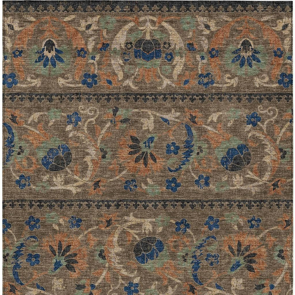 HomeRoots 8x10 Floral Polyester Area Rug Machine Washable Indoor Outdoor High Traffic Use 726692