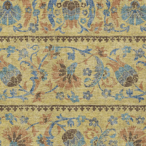 Floral Polyester Area Rug Washable Indoor Outdoor Teal Gold for Patios and Living Rooms