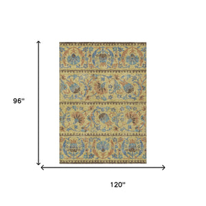 Floral Polyester Area Rug Washable Indoor Outdoor Teal Gold for Patios and Living Rooms