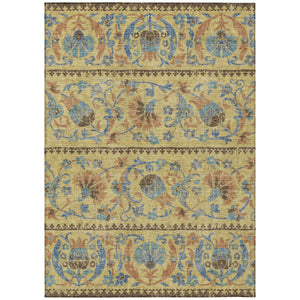 Floral Polyester Area Rug Washable Indoor Outdoor Teal Gold for Patios and Living Rooms