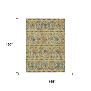 Floral Polyester Area Rug Washable Indoor Outdoor Teal Gold for Patios and Living Rooms