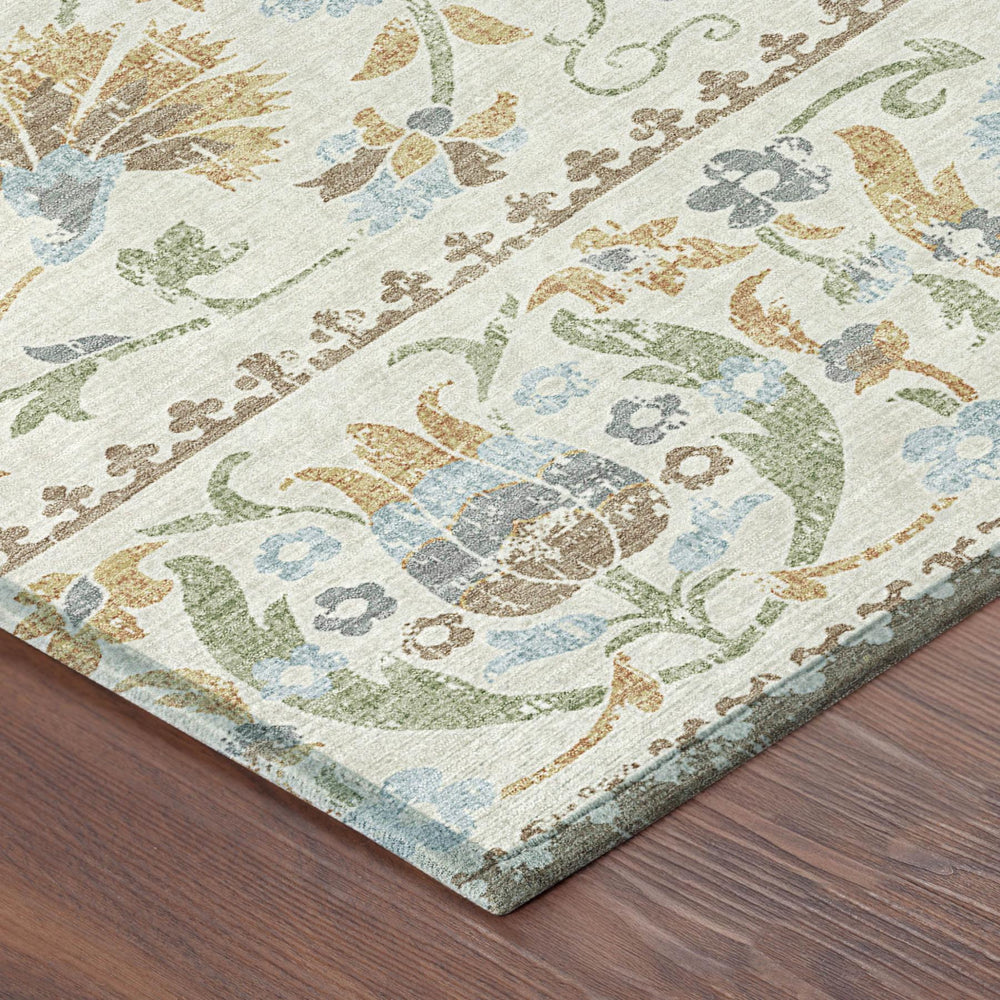 10 X 14 Floral Polyester Area Rug Washable Ivory Beige Indoor Outdoor Patio