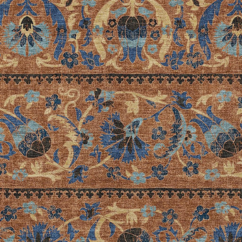 HomeRoots Floral Polyester Area Rug Machine Washable Indoor Outdoor Patio Porch and Living Room Use 5' x 8' 726708