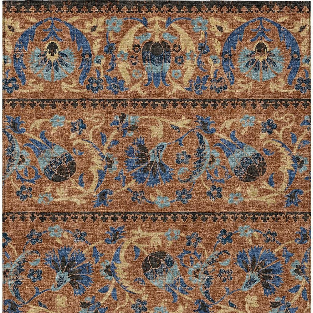 HomeRoots Floral Polyester Area Rug Machine Washable Indoor Outdoor Patio Porch and Living Room Use 5' x 8' 726708