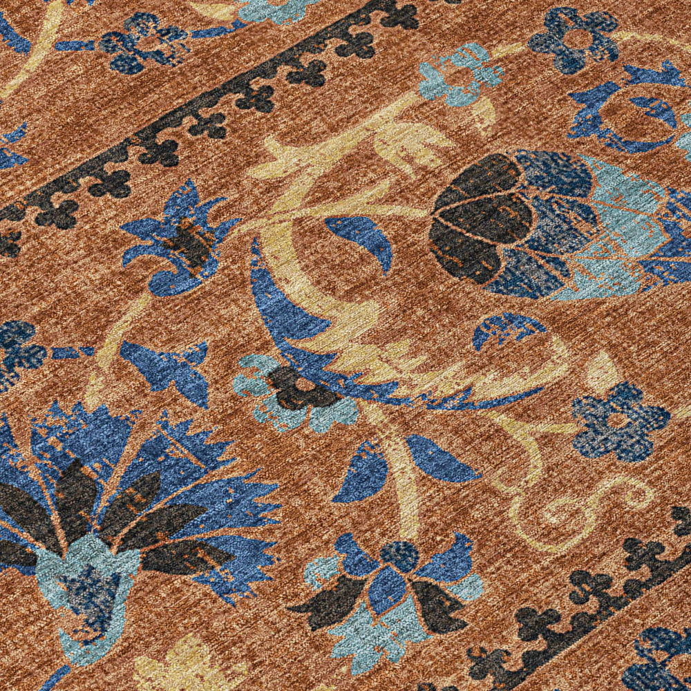 HomeRoots 8 Foot Round Floral Polyester Area Rug Washable for Indoor Outdoor Patios 726709