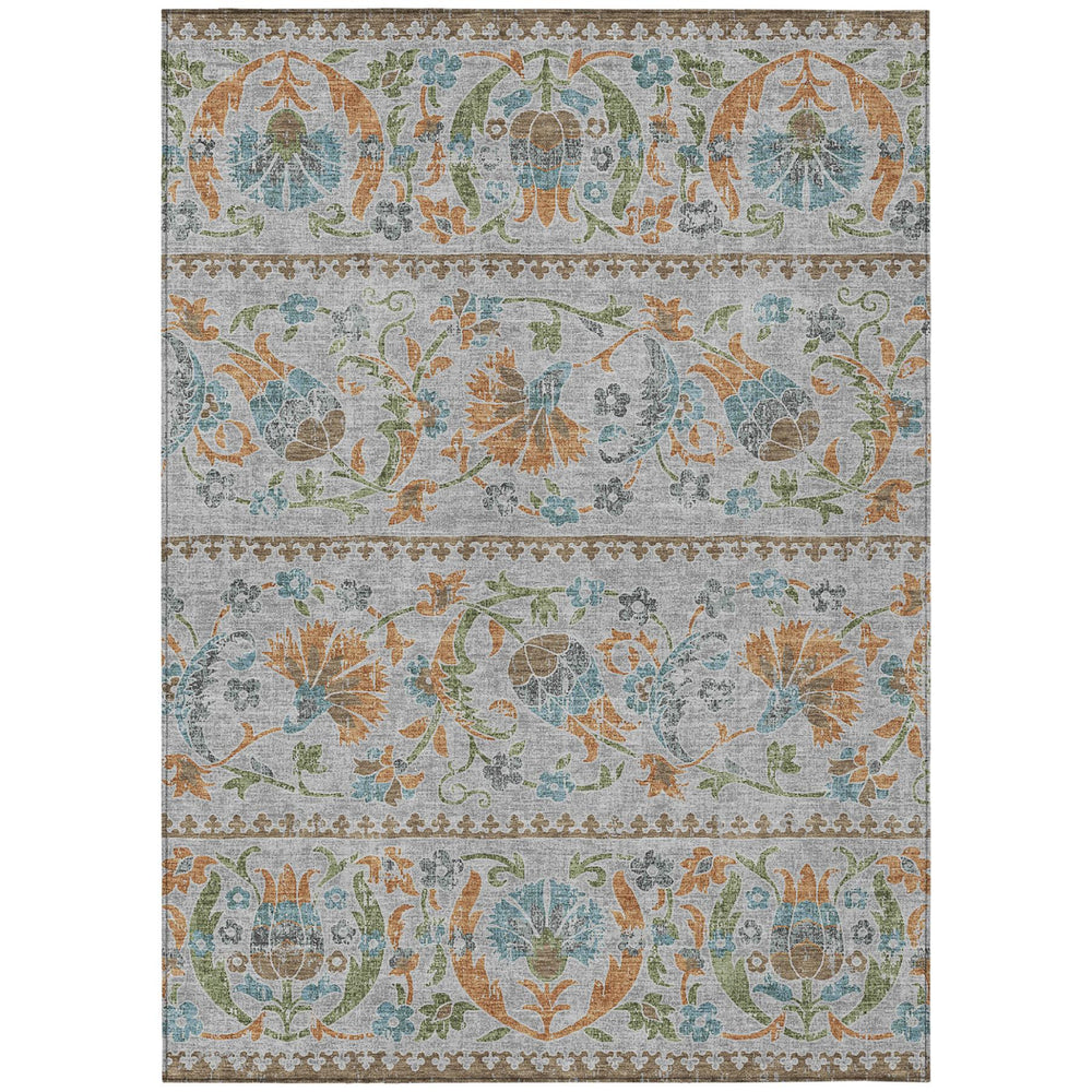 Floral Polyester Area Rug Washable Stain Resistant Low Pile for Indoor Outdoor Patio