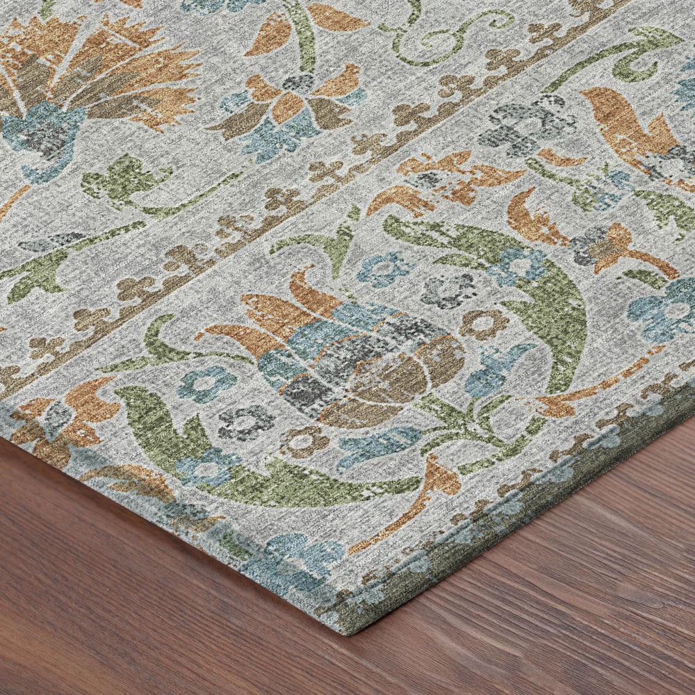 Floral Polyester Area Rug Washable Stain Resistant Low Pile for Indoor Outdoor Patio