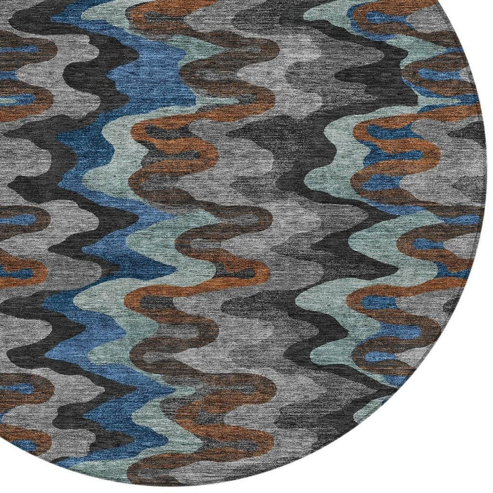 HomeRoots 8 Foot Round Abstract Polyester Area Rug Washable for Patio Porch and Foyer 726721